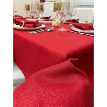 Zeren Home Polyester Keten Simli Kırmızı Masa Örtüsü