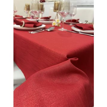Zeren Home Polyester Keten Simli Kırmızı Masa Örtüsü