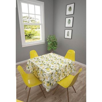 Zeren Home Sarı Limon Desenli Krem 150x260 cm Masa Örtüsü