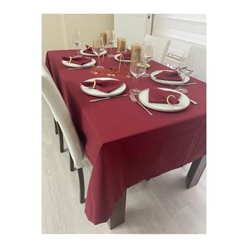 Zeren Home Sıvı Geçirmez Dertsiz Keten Bordo 150x220 cm Masa Örtüsü