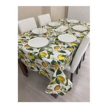 Zeren Home Sıvı Geçirmez Dertsiz Limon Desenli 150x220 cm Masa Örtüsü