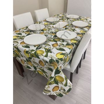 Zeren Home Sıvı Geçirmez Dertsiz Limon Desenli 150x220 cm Masa Örtüsü