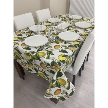 Zeren Home Sıvı Geçirmez Dertsiz Limon Desenli 90x90 cm Masa Örtüsü