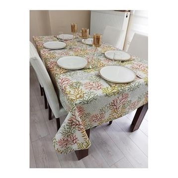 Zeren Home Sıvı Geçirmez Dertsiz Pembe Mercan Pattern 140x240 cm Masa Örtüsü