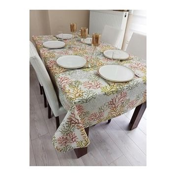 Zeren Home Sıvı Geçirmez Dertsiz Pembe Mercan Pattern 140x240 cm Masa Örtüsü