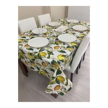 Zeren Home Sıvı Geçirmez Limon Desenli 150x300 cm Masa Örtüsü