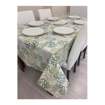 Zeren Home Sıvı Geçirmez Yeşil Mercan Desenli 150x220 cm Masa Örtüsü