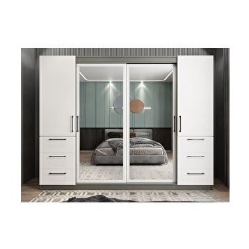 Zerka Concept Bella Sürgü Kapaklı Füme Beyaz 240 cm Gardrop