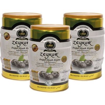 Zeykur Elmas Doğal Siyah Zeytin 1 kg 3 'lü