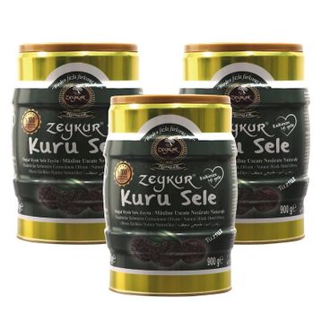 Zeykur Zeytinleri 3 Adet x 900 gr Diyet Light Tuzsuz Kuru Sele Siyah Zeytin