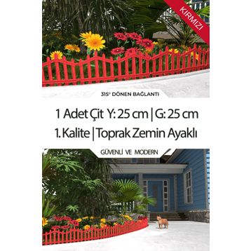 Zidi Plastik Y:25 cm G:25 cm Kırmızı Toprak Ayaklı Dekoratif Plastik Bahçe Çiti ve Peyzaj Çiti