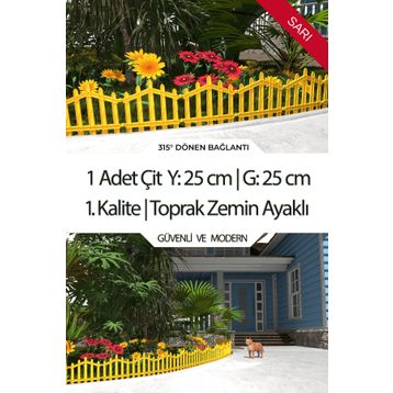 Zidi Plastik Y:25 cm G:25 cm Sarı Toprak Ayaklı Dekoratif Plastik Bahçe Çiti ve Peyzaj Çiti