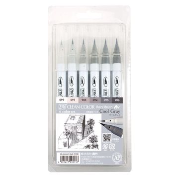 Zig Clean Color Real Brush Cool Grey Fırça Uçlu 6'lı Marker Kalem Set
