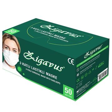 Zigavus 3 Katlı Lastikli 50'li Yüz Maskesi