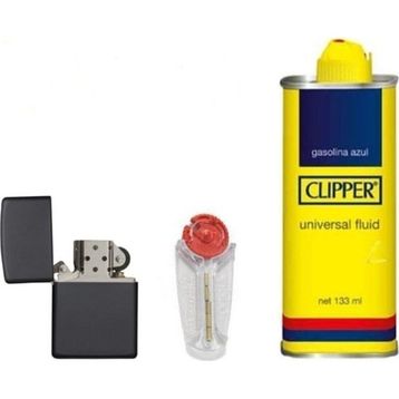 Zippo Siyah Çakmak Clipper Benzin 5'li Taşı Set