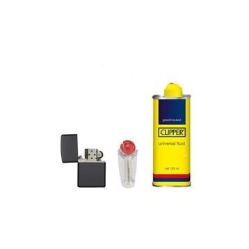 Zippo Siyah Çakmak Clipper Benzin 5'li Taşı Set