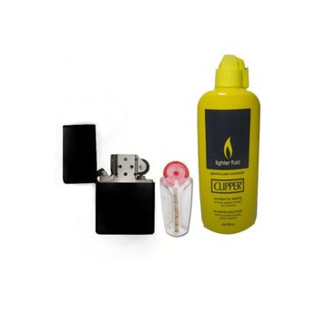 Zippo Siyah Çakmak Clipper Benzin 5'li Taşı Set