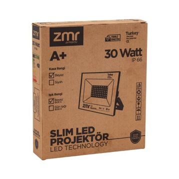 Zmr 30 W 6500k IP66 150 Işık Açısı 220 V Siyah Slim Kasa Led Projektör