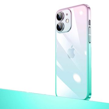 Zore Apple iPhone 12 Pro Max Uyumlu Parlak Renk Geçişli Kamera Korumalı Senkron Kapak Pembe Mavi Cep Telefonu Kılıfı