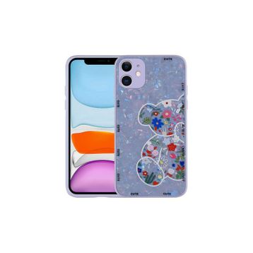 Zore Apple iPhone 12 Uyumlu Desenli Sert Silikon Mumila Kapak Lilac Bear Kılıf