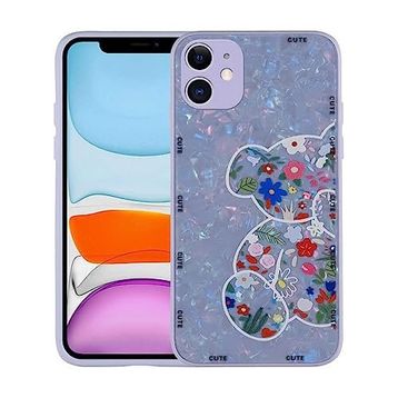 Zore Apple iPhone 12 Uyumlu Desenli Sert Silikon Mumila Kapak Lilac Bear Kılıf