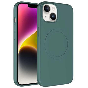 Zore Apple iPhone 14 Plus Uyumlu Magsafe Wireless Şarj Özellikli Pastel Renk Silikon Plas Kapak Koyu Yeşil Kılıf