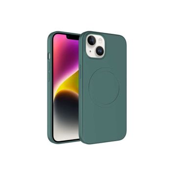 Zore Apple iPhone 14 Plus Uyumlu Magsafe Wireless Şarj Özellikli Pastel Renk Silikon Plas Kapak Koyu Yeşil Kılıf