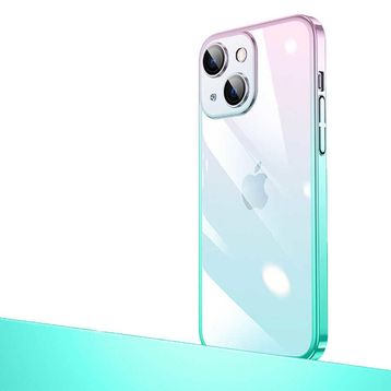 Zore Apple iPhone 14 Uyumlu Pembe Mavi Parlak Renk Geçişli Kamera Korumalı Senkron Kapak Kılıf