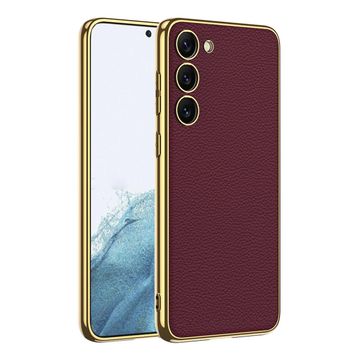 Zore Galaxy S23 Plus Deri Görünümlü Kenarları Elektroplating Kaplama Fizyon Cep Telefonu Kılıfı