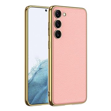 Zore Galaxy S23 Plus Deri Görünümlü Kenarları Elektroplating Kaplama Fizyon Cep Telefonu Kılıfı