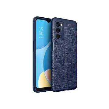 Zore Oppo A55 5G Deri Görünümlü Parmak İzi Bırakmaz Niss Silikon Lacivert Kılıf