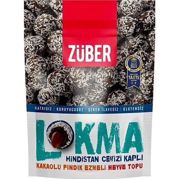 Züber Lokma Hindistan Cevizi Kaplı 96 gr Kakaolu Fındık Ezmeli Meyve Topu