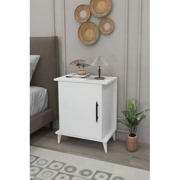 Zuesse Dizayn Beyaz Tek Kapaklı 2 Raflı Komodin