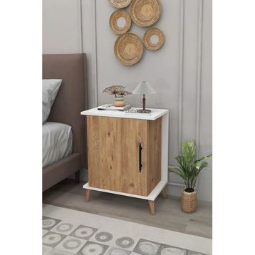 Zuesse Dizayn Çam Tek Kapaklı 2 Raflı Komodin