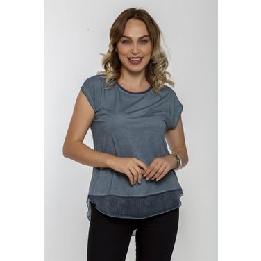 Seamoda Etek Ucu Şifon Petrol Yeşili Kadın T-shirt