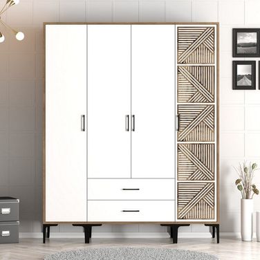 Variant Mobilya Kumsal 4 Kapılı STP Lidya Beyaz Ceviz Beyaz Gardrop