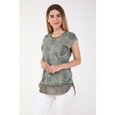 Seamoda Rahat Yaprak Desen Yeşil Kadın T-shirt