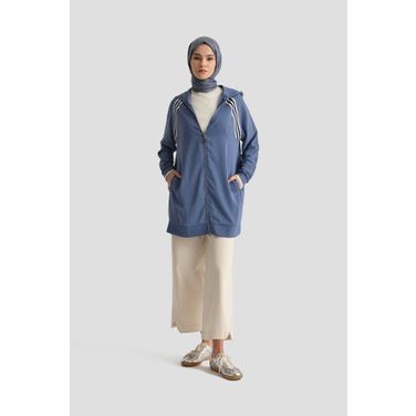 Armine 25YT409 İndigo Trend Boydan Fermuarlı Kapüşonlu Tunik