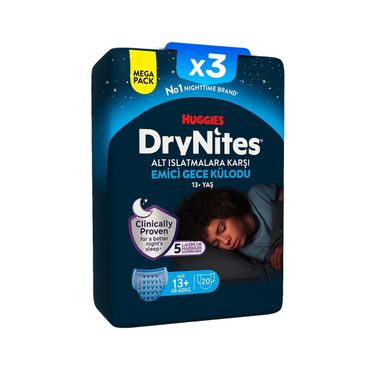 Huggies Drynites 13+ Yaş 48-60 kg 3 Paket 60 Adet Erkek Emici Gece Külodu