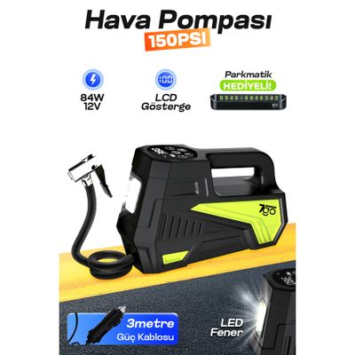 7GO 7A7 Turbo Boost 150 PSI Araç Hava Pompası – 12V Çakmaklık Girişli Dijital Lastik Şişirme Kompres