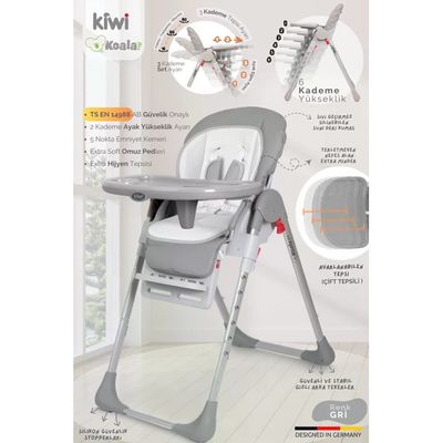 Kiwi Koala All In One Gri Katlanır Tekerlekli Mama Sandalyesi