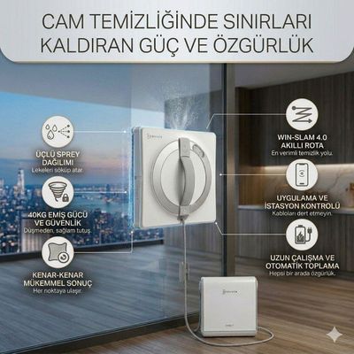 Ecovacs Winbot Pro Omni 5500PA Taşınabilir İstasyonlu Akıllı Cam Silme Robotu