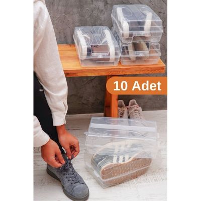 ESTİ 10 Adet - Ayakkabı Kutusu Şeffaf Ayakkabı Saklama Kutusu Kadın Ve Erkek