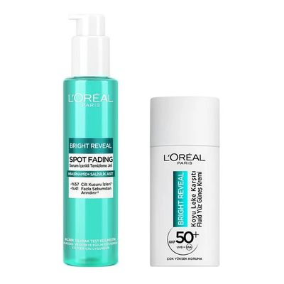 Loreal Paris L’Oréal Paris Bright Reveal Cilt Kusuru İzi Karşıtı, Serum İçerikli Temizleme Jeli Niasinamid+150 ml Salisilik Asit &Spf 50+ 50 ml Koyu Leke Karşıtı Fluid Günlük Yüz Güneş Kremi Cilt Bakım Seti