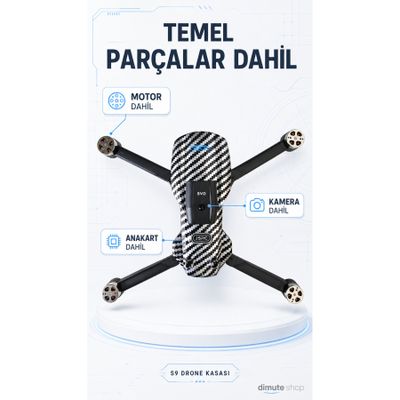 Dimute Shop S9 Drone Gövde Kasası - Motor, Kamera ve Anakart Dahil Yedek Parça