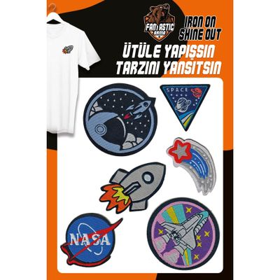Fantastıc Arma Ütü Ile Yapışan Dokuma Arma Seti Patch Yama Uzay, Nasa, Roket, Space Modeli