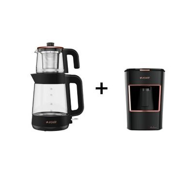Arçelik CM 6964 S Resital Çay Makinesi ve K 3300 Mini Telve Siyah Türk Kahve Makinesi