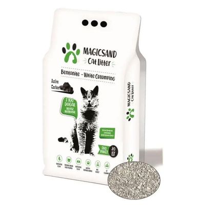Magicsand Aktif Karbonlu Doğal Beyaz Bentonit 20 lt Topaklanan Kedi Kumu