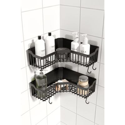 ATA HOME Banyor Köşelik Yapışkanlı Banyo Rafı, 2'li Banyo Düzenleyici, Duş Rafı Organizer Şampuanlık, Plastik