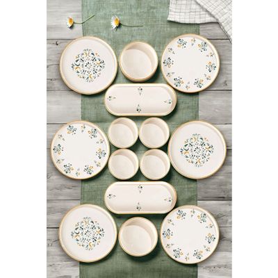 NESS HOME 14 Parça 6 Kişilik SILA Stackable Kahvaltı Takımı - Lüx Kahvaltılık Sunum Seti Tabağı